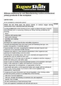 Wtness Testimony For Architectural Joinery NVQ Level 2