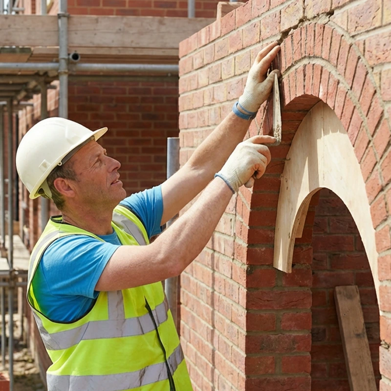 Bricklayer Applying Finishing Touches To Arch