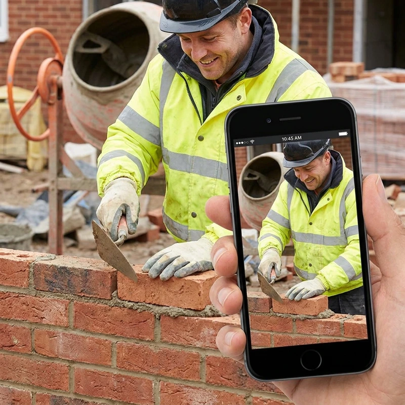 Bricklayer Being recorded As Part Of NVQ Assessment