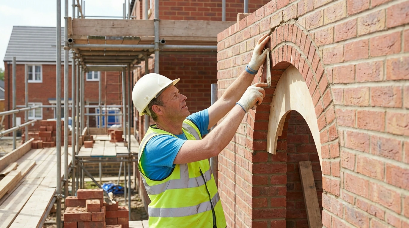 Bricklayer Putting FinishingTouches To An Arch