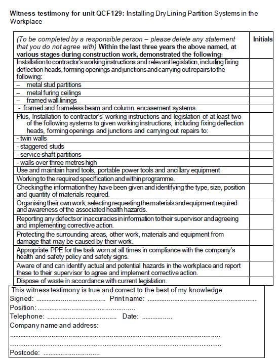 Witness Testimony - Dry Lining Fixing